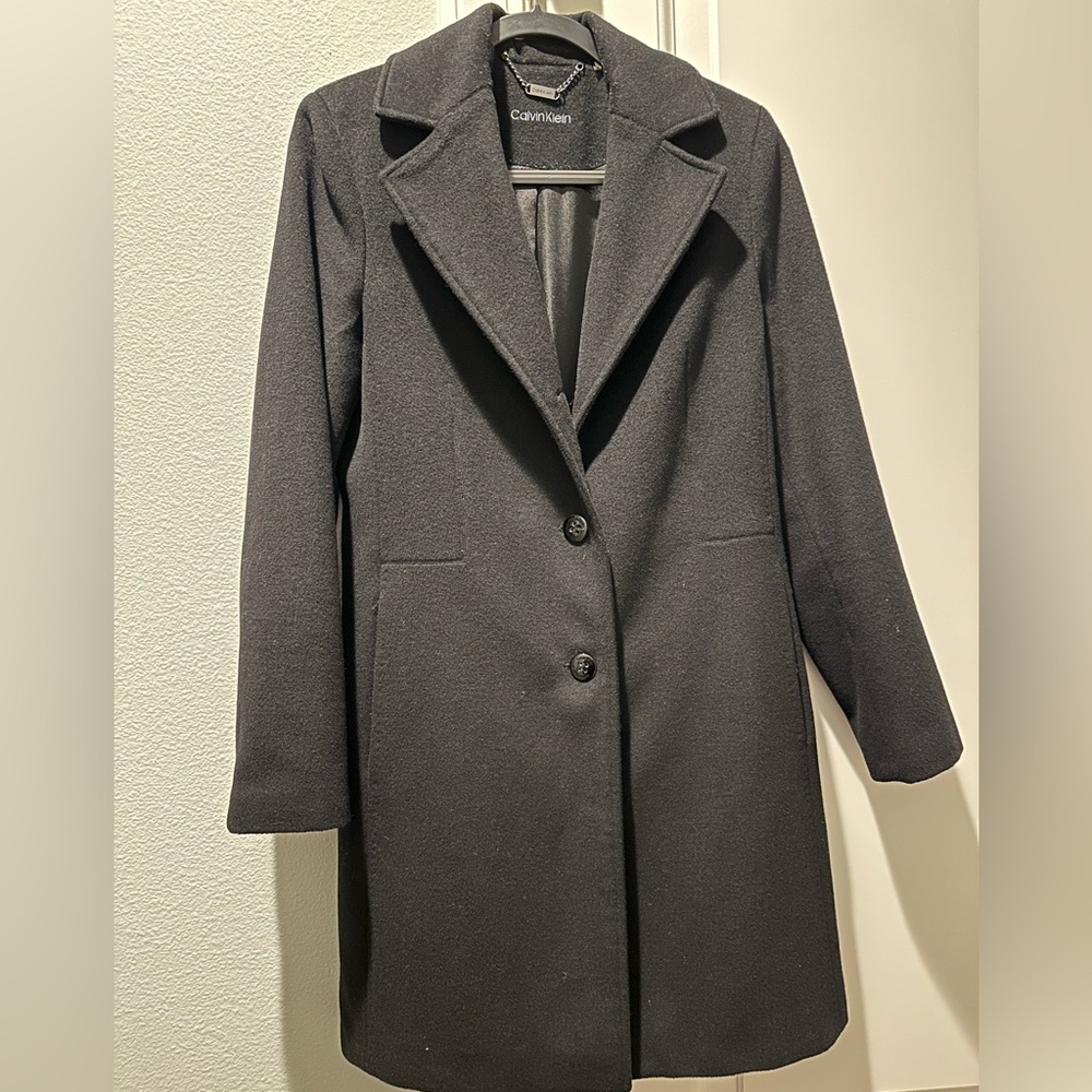 Calvin Klein Women’s Single Breasted Wool Blend Coat, Black, Size 6